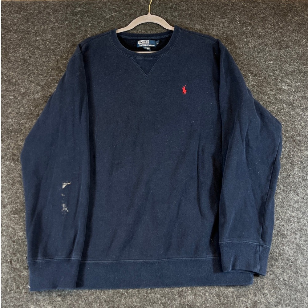 Vintage 90s Polo Ralph Lauren Crewneck Sweatshirt Navy Blue Red Pony Mens Large